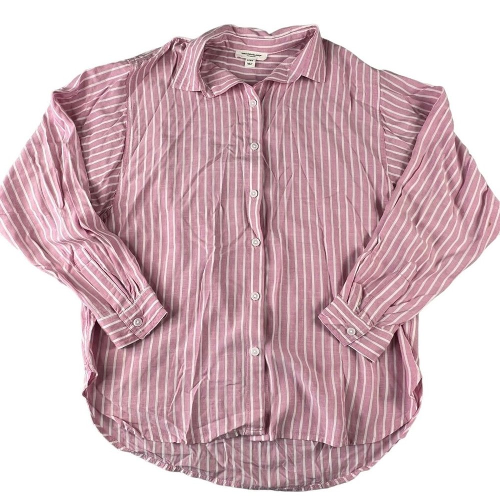 Beach Lunch Lounge Womens Shirt Size Small Pink White Stripe Button Up Cover Up‎